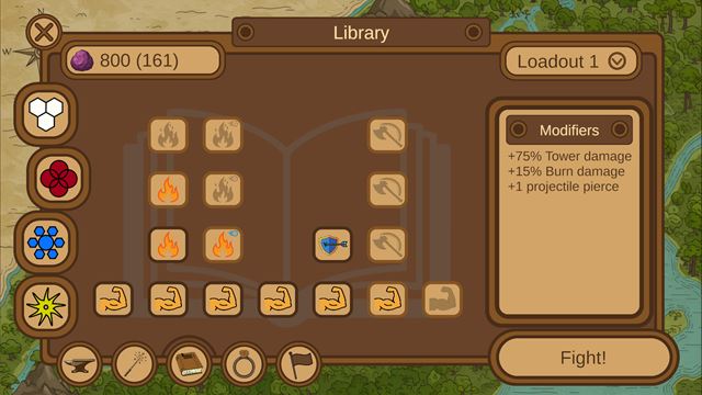 The Library: a permanent skill tree of damage, burn and pierce upgrades